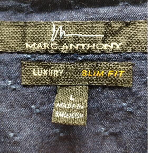 Marc Anthony Men's Size Large Luxury Slim Fit Blue Button-Up Textured Shirt - Picture 4 of 5